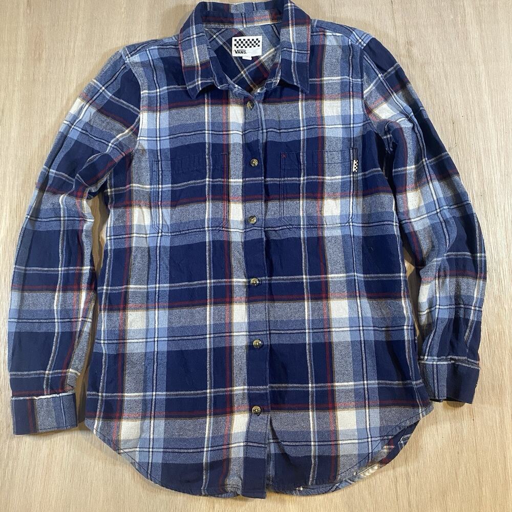 Vans Women’s Plaid Flannel Button Down Shirt Long Sleeve 100% Cotton Size Medium